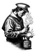 sailor smoking while welding tattoo design idea