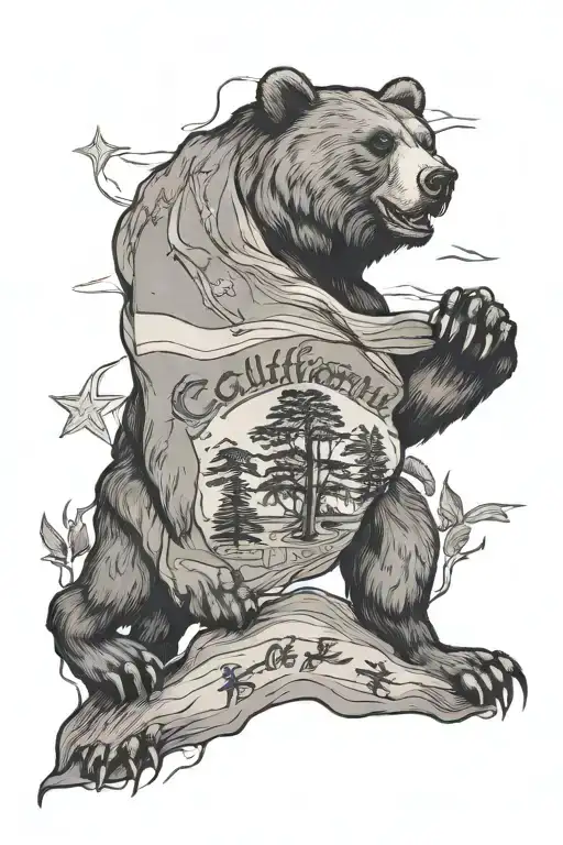california flag bear tattoo design idea