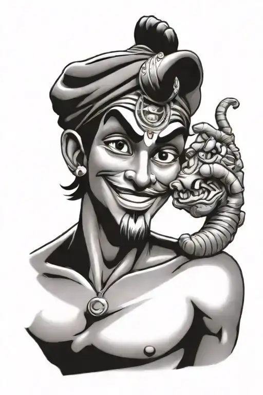 Aladdin's genie in shades of black and gray tattoo tattoo design idea