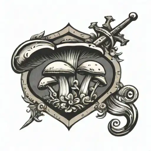 mushroom coat if arms shield tattoo design idea