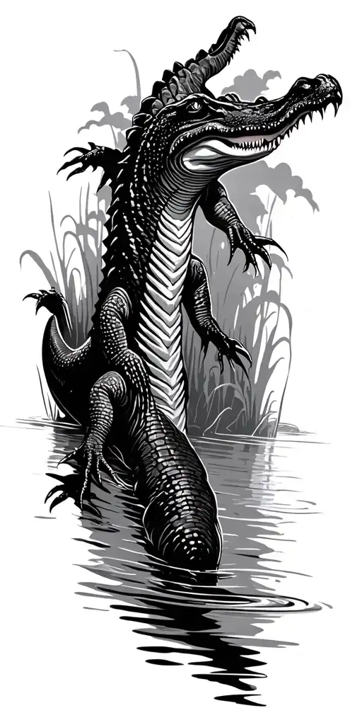 swamp with alligators tattoo design idea
