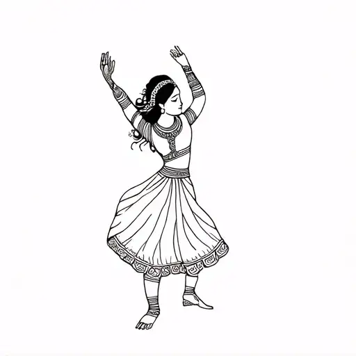 girl dancing in indian dress, one hand in the air tattoo design idea