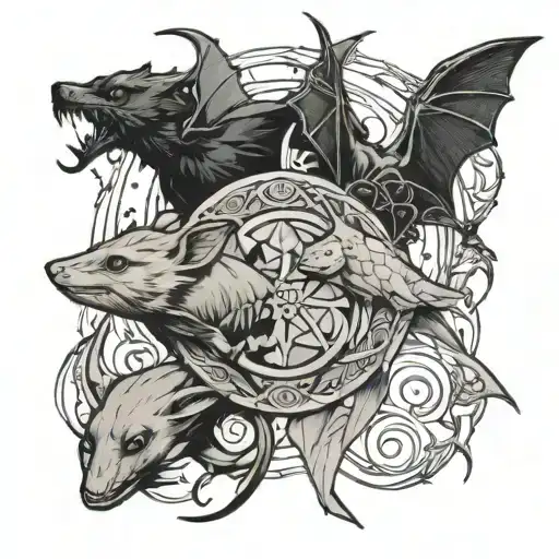 Pisces,  rats, Loki, bats tattoo design idea