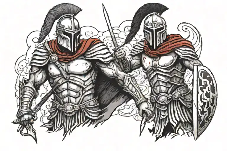 blood and war and spartan warrior tattoo design idea