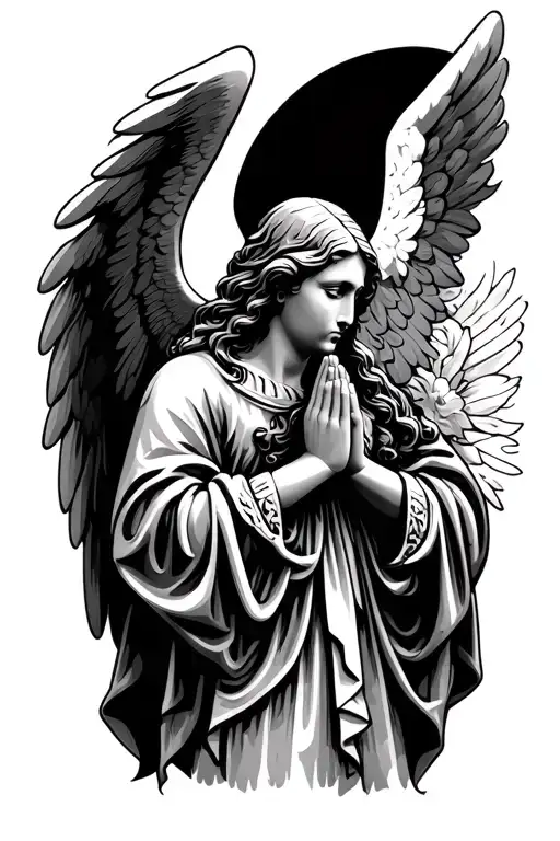 guardian angel praying hands tattoo design idea