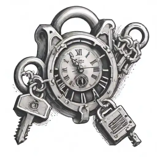 padlock clock with prison bars inside tattoo design idea