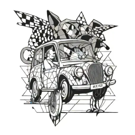 mr bean with the car, tom and jerry cartoon character tattoo design idea