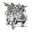 mr bean with the car, tom and jerry cartoon character tattoo design idea