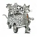 mr bean with the car, tom and jerry cartoon character tattoo design idea