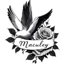 roses and dove with the name Macauley  tattoo design idea