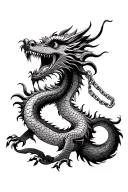 chinese imperial dragon with judgement chain in its mouth flowing eye of ra at top proximity and prosperity chinese tattoo design idea