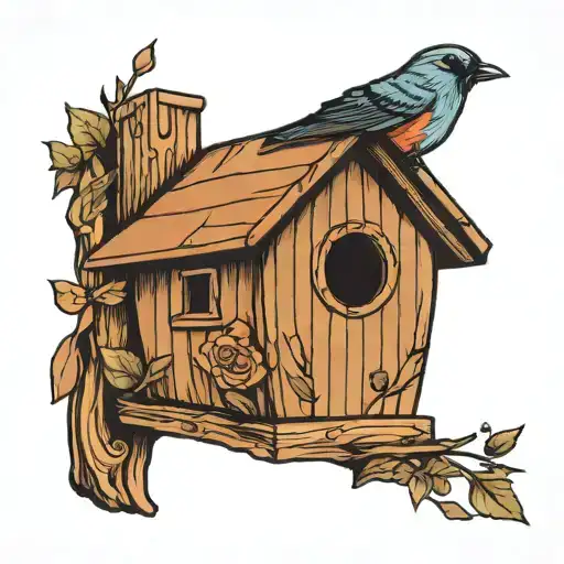 one line birdhouse tattoo design idea