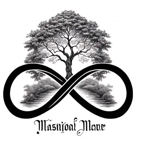 infinity symbol intertwined & name & tree tattoo design idea