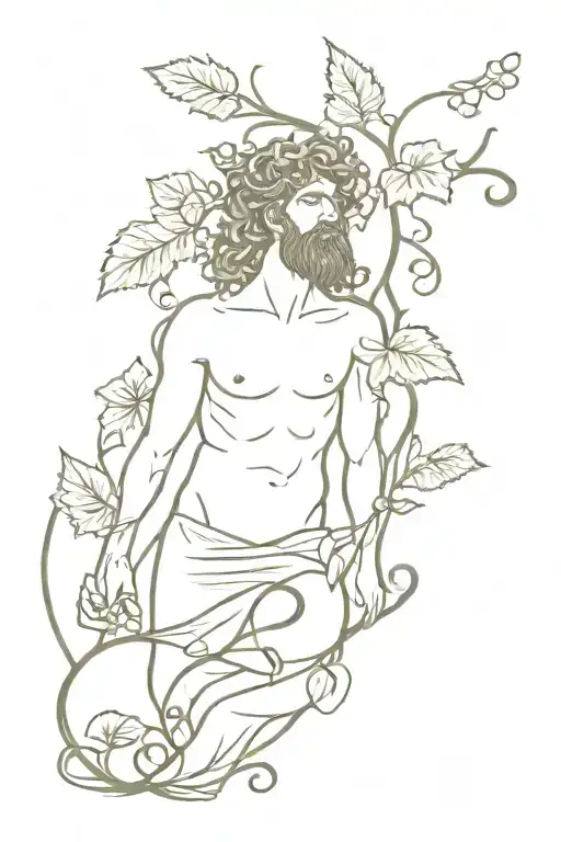 God Dionysus in full growth with a grape vine tattoo design idea
