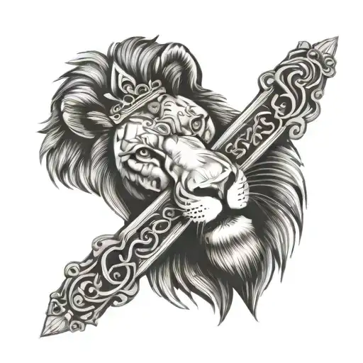 Lion with Jesus Christ with the cross with eye tattoo design idea