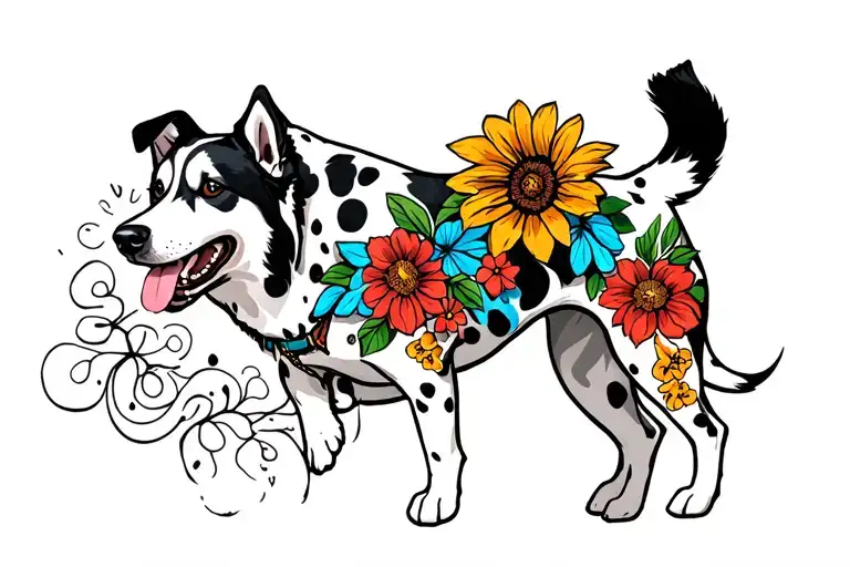 dalmatian, siberian husky, australian shepherd dog tattoo design idea