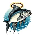 mackerel wearing a halo tattoo design idea