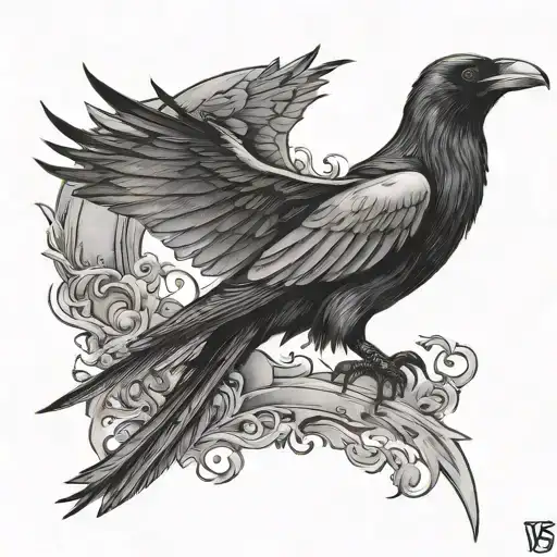 the letters v g making a raven flying tattoo design idea