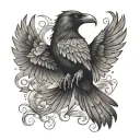 the letters v g making a raven flying tattoo design idea