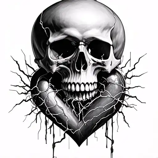 open skull with electical wiring forming a heart tattoo design idea