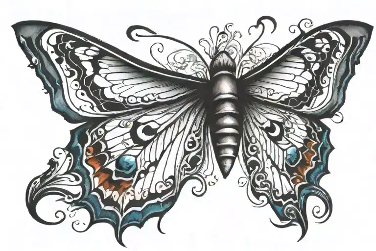 tramp stamp, fine lines, butterfly wing tattoo design idea