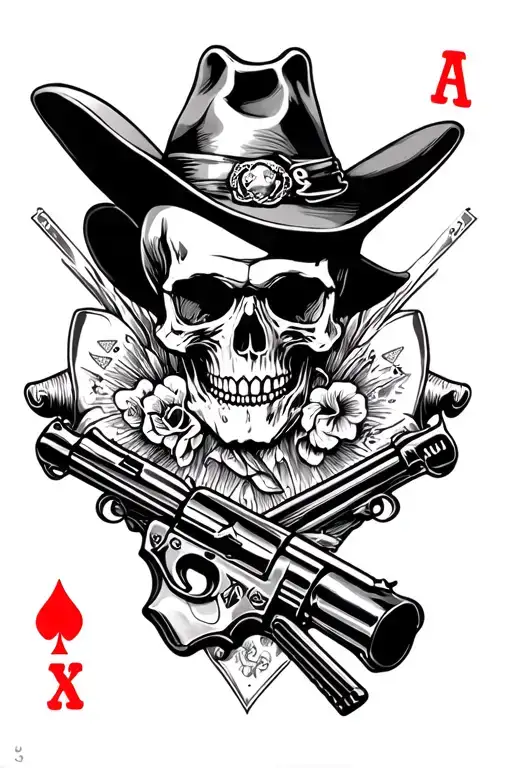 old western skulls guns cards gambling tattoo design idea