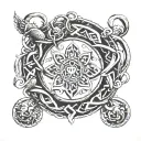 an open infinity loop with gemotric sharp nature in viking or enzo style  tattoo design idea
