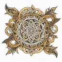 an open infinity loop with gemotric sharp nature in viking or enzo style  tattoo design idea