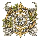 an open infinity loop with gemotric sharp nature in viking or enzo style  tattoo design idea