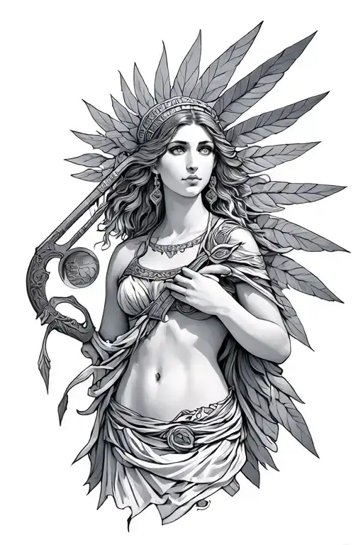 greek goddess artemis full length tattoo design idea