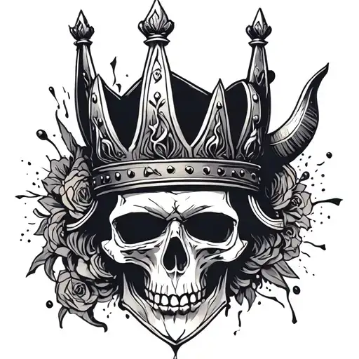 Viking skull wearing a crown tattoo design idea