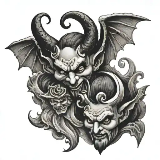 devil at left and angel at right whispering  tattoo design idea