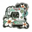 sewing machine hawaii  wave plumeria cushions chair tattoo design idea