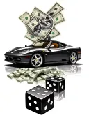 half sleeve no risk no rari with dice and a ferrari car a lot of money tattoo design idea