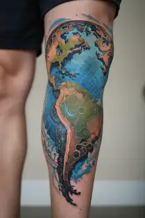 world map engine tattoo design idea