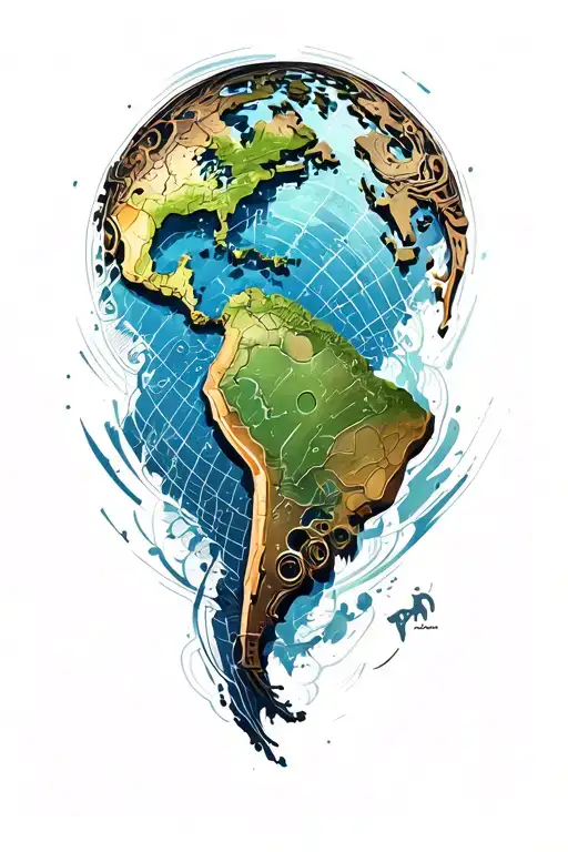 world map engine tattoo design idea
