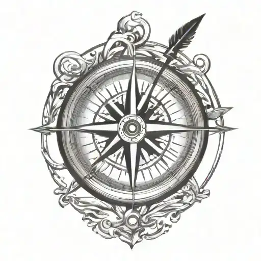 compass with arrow tattoo design idea