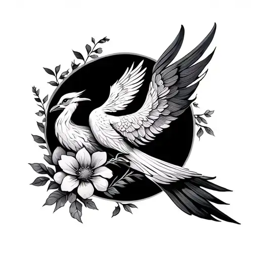 Phoenix bird with flowers on rib fine line  tattoo tattoo design idea