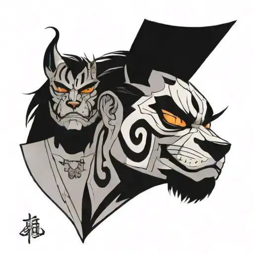 samurai jack replacing his face with cat  tattoo design idea