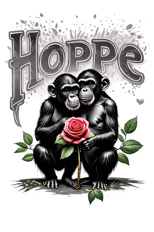 "Hope" 2 chimps smelling a rose tattoo design idea