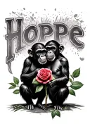"Hope" 2 chimps smelling a rose tattoo design idea