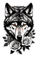 wolf and roses tattoo design idea
