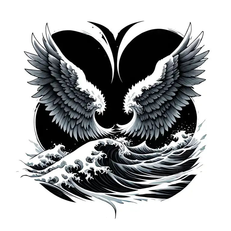 two waves facing each other that morph into angel wings (no faces) that wrap around the wrist .  tattoo design idea