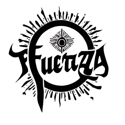 I want the Spanish word fuerza accompanied by an icon in black tattoo design idea
