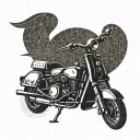 A traditional Portuguese tile pattern with a motorcycle silhouette tattoo design idea
