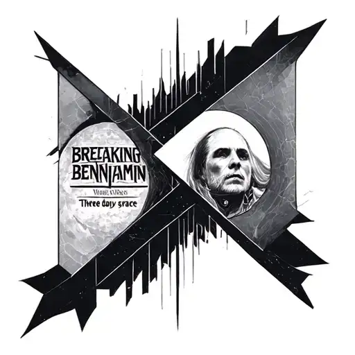 geometric tattoo that incorporates both breaking Benjamin album cover and three days grace album cover into the tatoo tattoo design idea