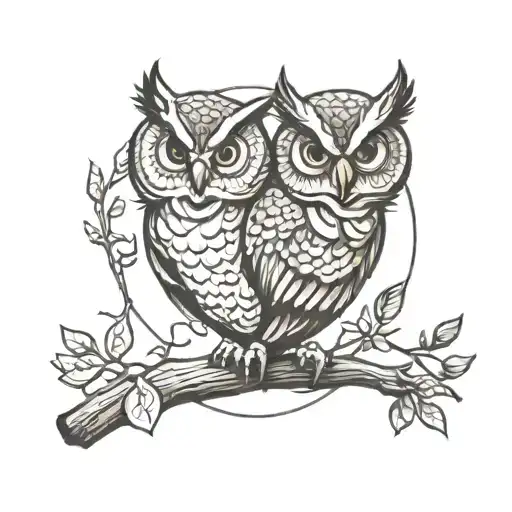 owl perched on a branch tattoo design idea