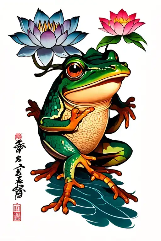 samurai frog and lotus flower tattoo design idea
