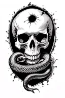 skull with a bullet hole in the forehead and and a rattle snake coming out of the hole tattoo design idea