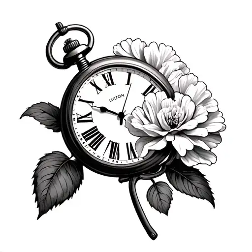 Carnation, pocket watch 10:47, Hudson Wayne tattoo design idea
